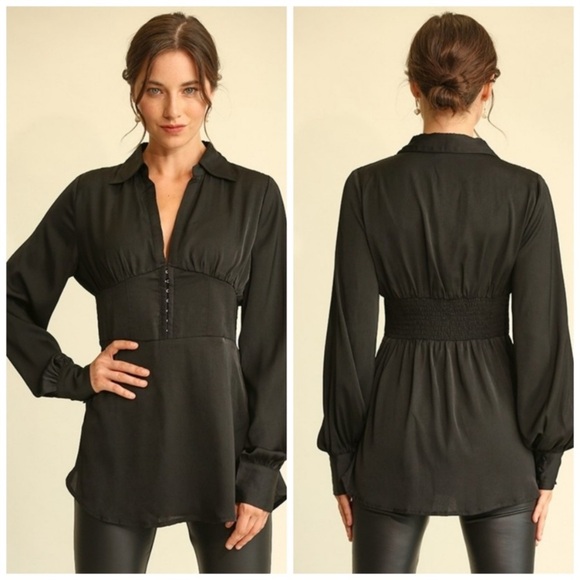 NEW BLACK SATIN DEEL AND PLUNGE CORSET BLOUSE - Picture 4 of 6